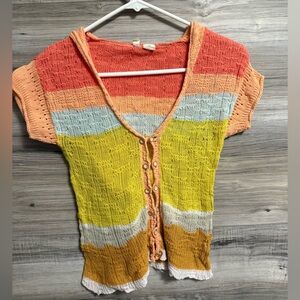 Anthropologie Moth striped crop top button up hoodie light weight knit